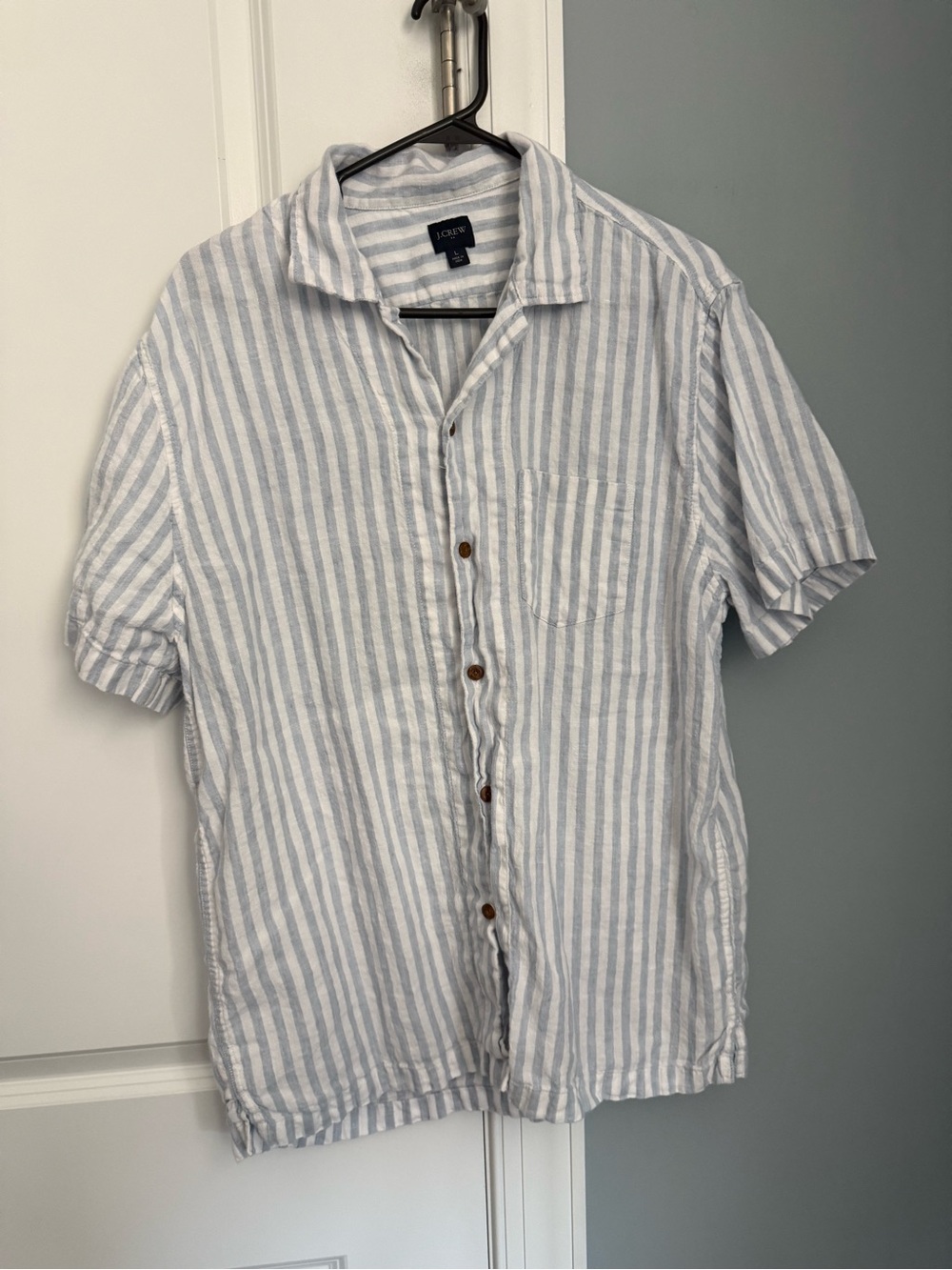 J. Crew Light Blue & White Striped Short-Sleeve Button-Up Shirt